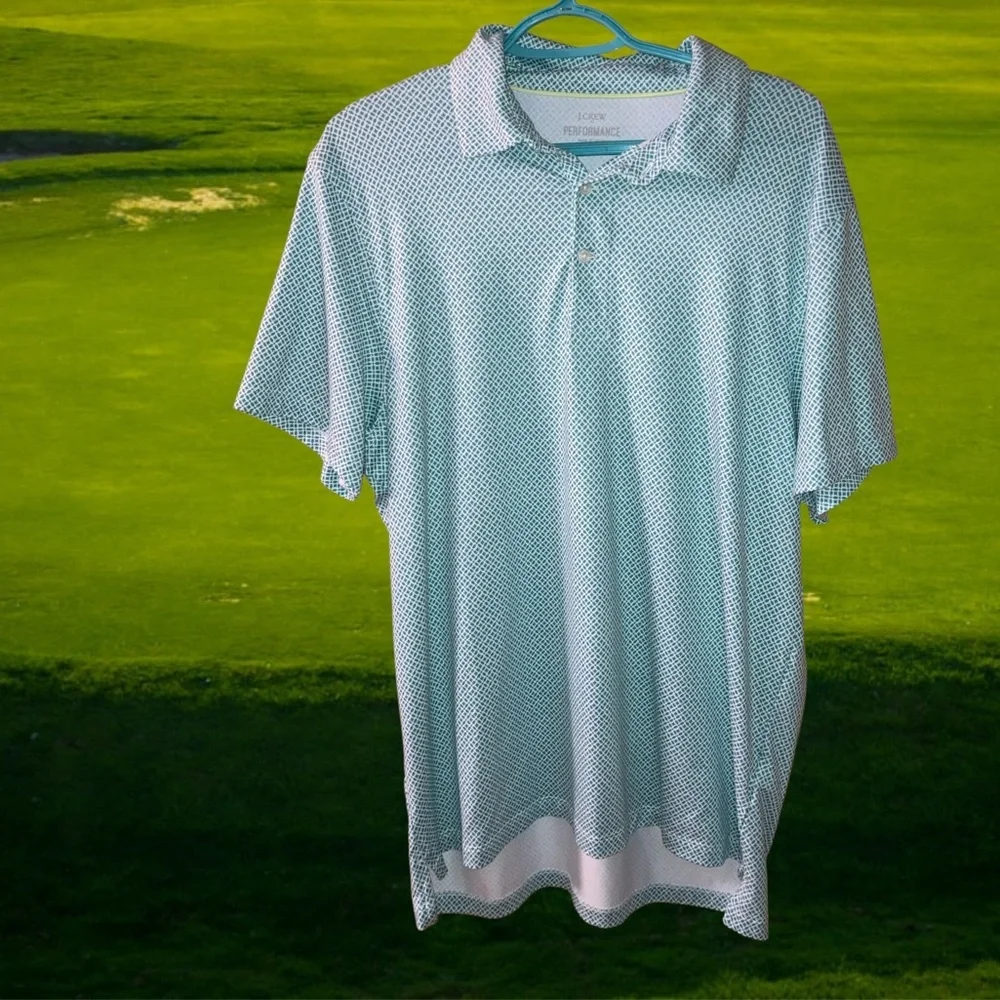 J.Crew Men's Performance Green/Mint Polo Short Sleeve Shirt Golf Print Large-EUC